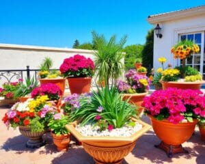 Blumenbeete in Schalen für Terrassen: Praktisch und dekorativ