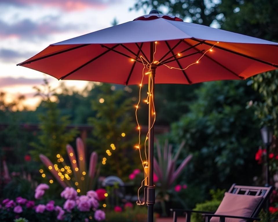 Garten Sonnenschirm mit Lichterketten