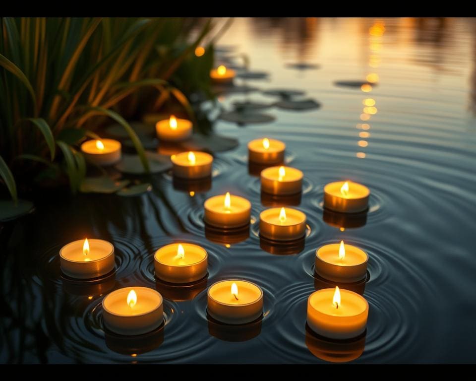 Schwimmende Teichkerzen für zauberhafte Abendstimmung