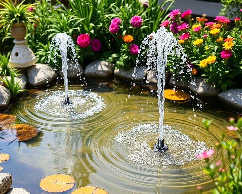 Solarbetriebene Wasserspiele für kleine Gartenteiche