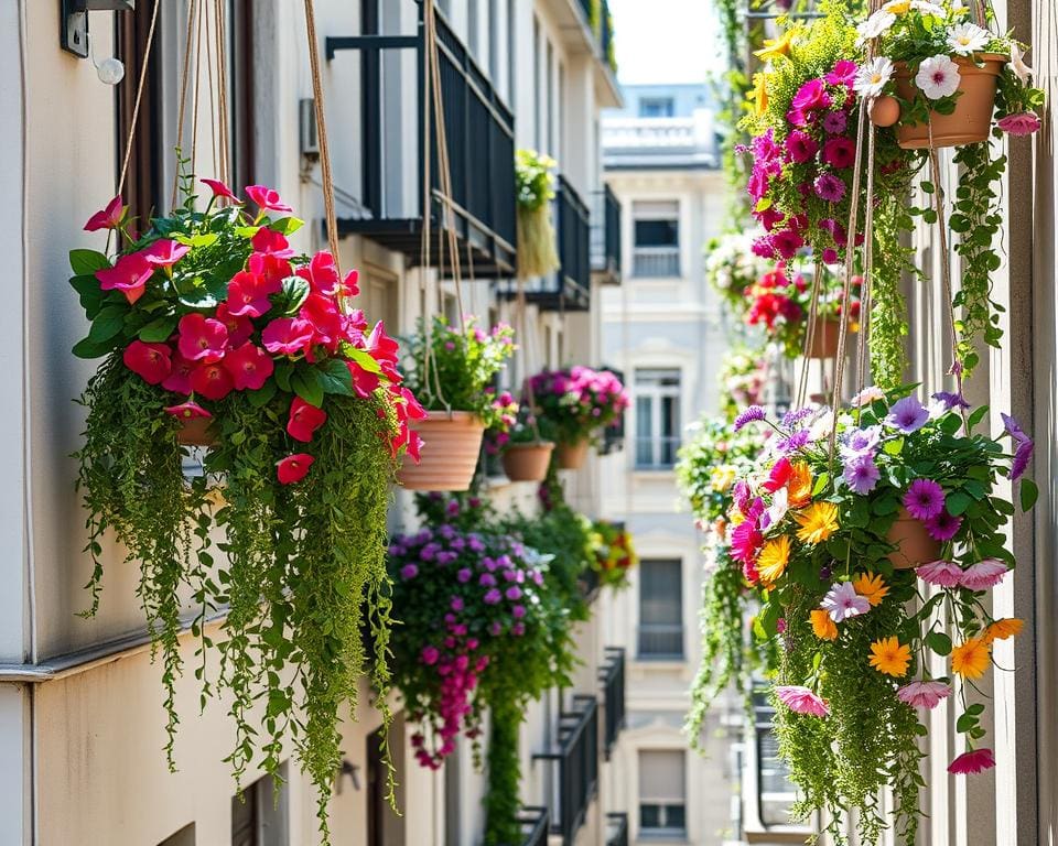 Vertikale Blumenschaukeln für schmale Balkone: Kreativ und bunt