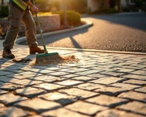 Wie werden Stein- und Asphaltflaechen langfristig gepflegt?
