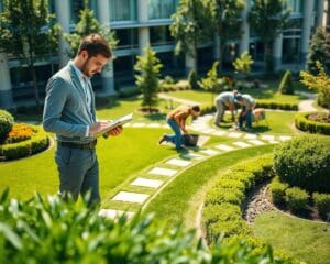 Wie arbeitet ein Gartenbauer fuer Firmenanlagen?